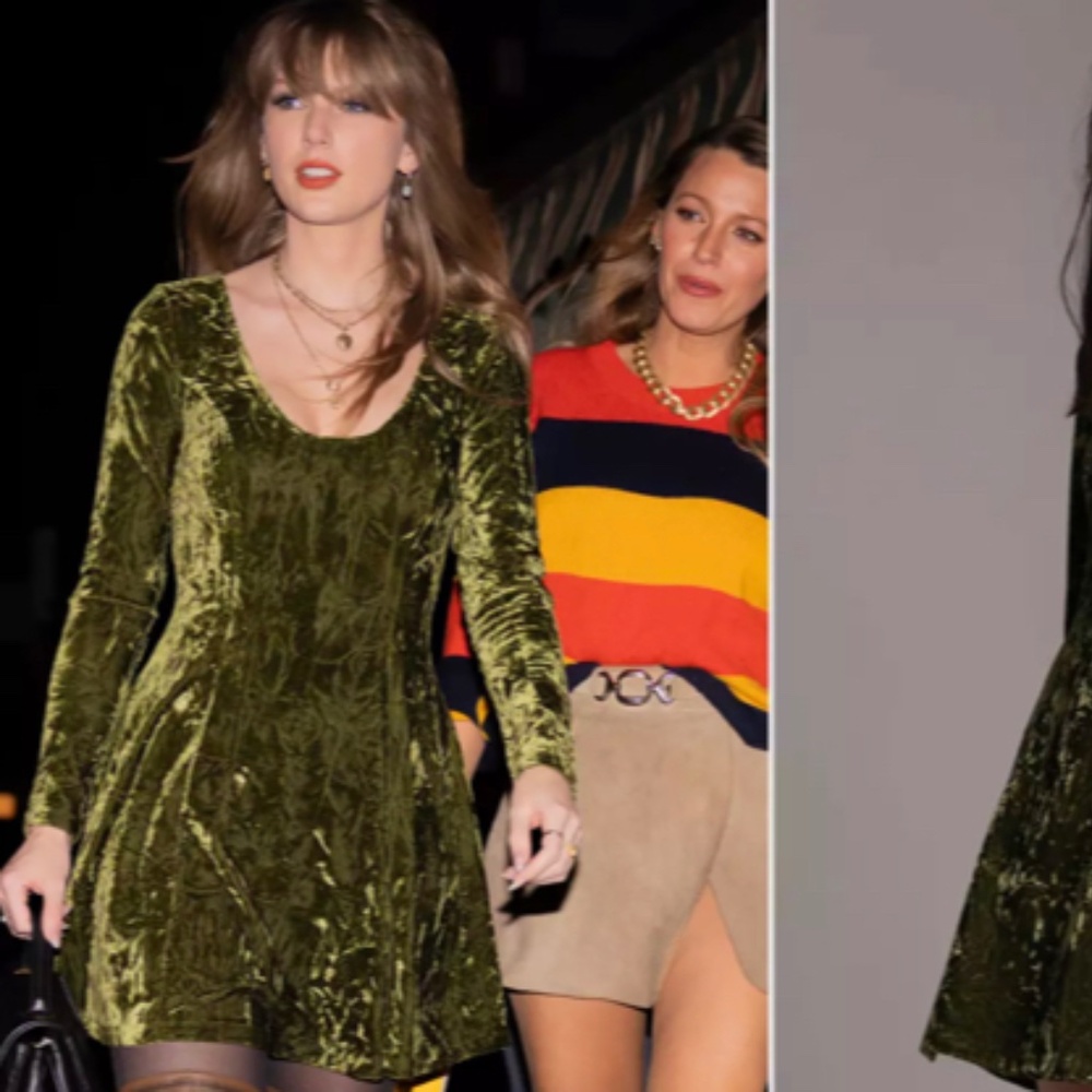 Taylor Swift Dress - Little Lies Sweet Jane Olive Crushed Mini Dress in Green